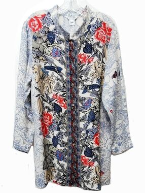 Vintage CITRON Santa Monica Floral 100% Silk Fukure Textured Tunic Top Size 1X